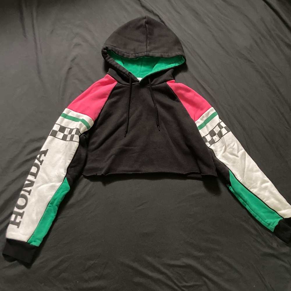 Forever 21 x Honda Racing Cropped Colorblock Hoodie Pink Green Black Size Small